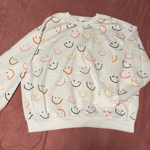 SHEIN White Sweatshirt with Colorful Smiley Faces